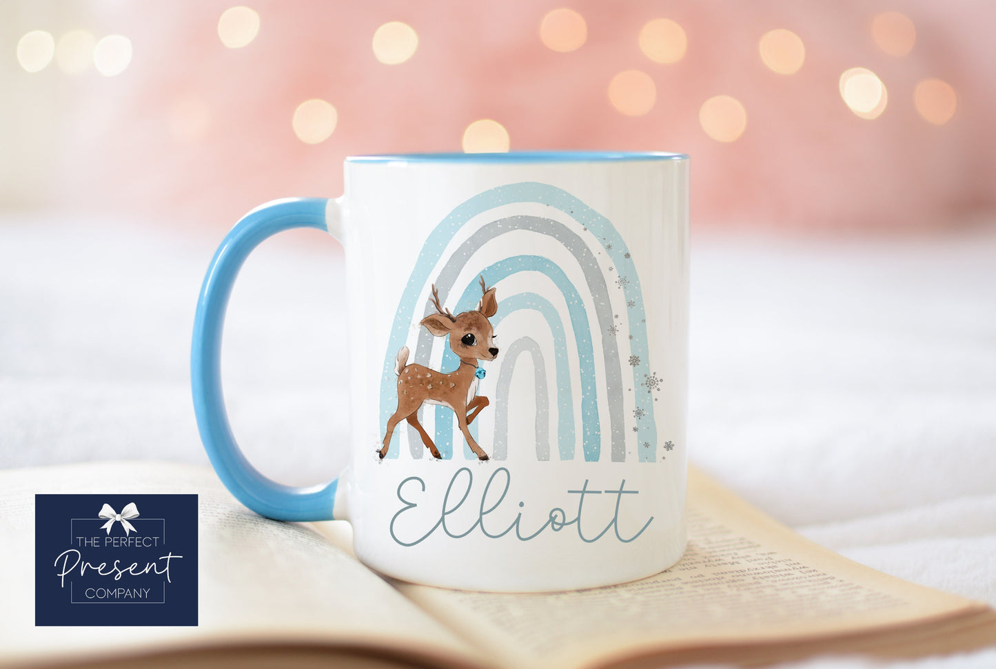 Personalised Enamel Reindeer Mug, Christmas Mug, Stocking Filler,  Personalised Christmas Mug, Christmas Eve Hot Chocolate Mug, Box Filler